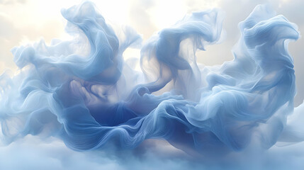 Poster - Abstract Blue Fabric Textures: Airy and Flowing Waves of Light and Shadow