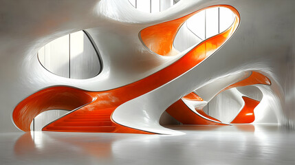 Poster - Abstract Architectural Visualization: Organic White and Orange Forms