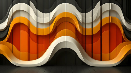 Poster - Abstract 3D Wave Pattern with Orange White and Black Color Scheme for Modern Design Background