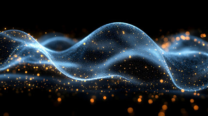 Poster - Abstract Blue and Gold Particle Wave Background