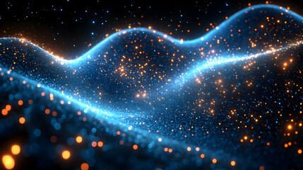 Poster - Abstract Blue Particle Wave with Glowing Energy and Sparkle Effect