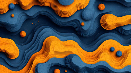 Poster - Abstract 3D Render of Flowing Orange and Blue Waves with Cosmic Texture
