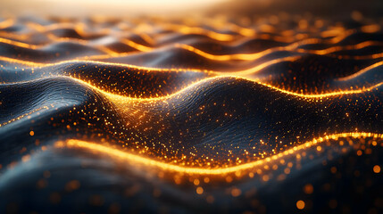Poster - Abstract Background with Glowing Particles and Wave Pattern
