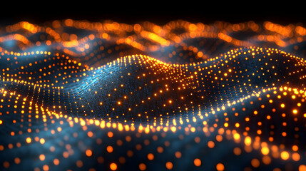 Poster - Abstract background with glowing particles and dynamic waves
