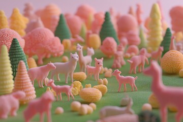 Poster - A parade of cute, stylized 3D animals in a bright, colorful forest