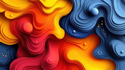 Poster - Abstract 3D rendering of vibrant blue, red, and orange layered shapes creating a dynamic and colorful background texture
