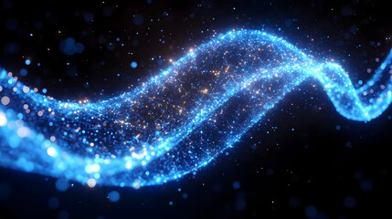 Poster - Abstract Blue Particle Wave: Glowing Spiral of Light and Glitter