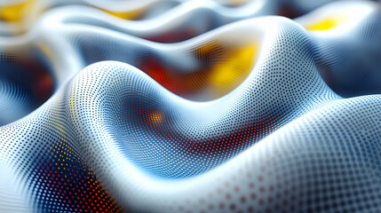 Poster - Abstract 3D rendering of a dynamic wave pattern with glowing dots and color gradients