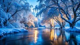 Frozen Winter Wonderland:  Drifting Ice Trees in Frigid Water