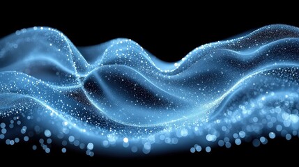 Poster - Abstract Blue Particle Wave Background with Glowing Glitter Effect