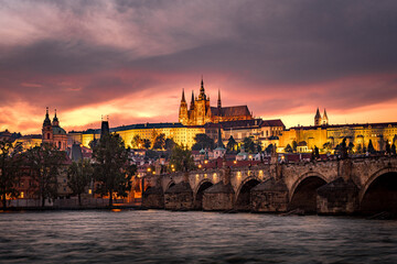 Canvas Print - night view of the city of Prague, Czech republic