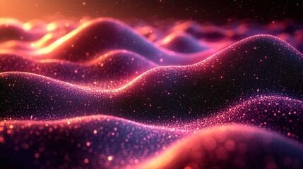Poster - Abstract background with glowing particles and vibrant colors forming dynamic wave patterns