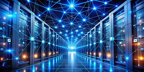 Poster - Futuristic Data Center: Global Network Resilience via Cyber Nodes - Architectural Stock Photo