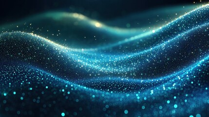 Poster - Abstract Blue Particle Wave Background: Glowing Energy and Dynamic Flow