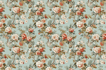 Poster - Floral Toile tapestry pattern. Vintage Japanese botanical wallpaper pattern. Background image. Created with Generative AI technology