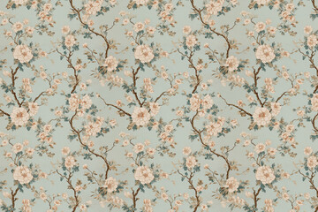 Poster - floral toile tapestry pattern. vintage japanese botanical wallpaper pattern. background image. creat
