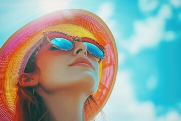 Poster - Woman with colorful hat and sunglasses