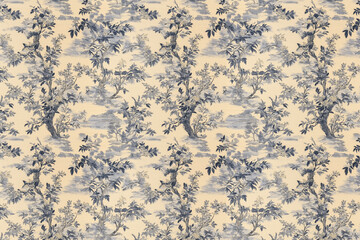 Poster - Floral Toile tapestry pattern. Vintage Japanese botanical wallpaper pattern. Background image. Created with Generative AI technology