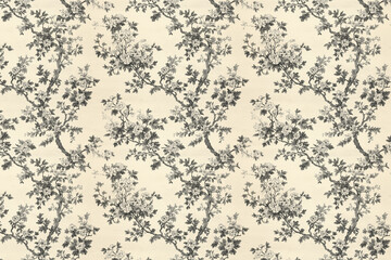 Wall Mural - Floral Toile tapestry pattern. Vintage Japanese botanical wallpaper pattern. Background image. Created with Generative AI technology