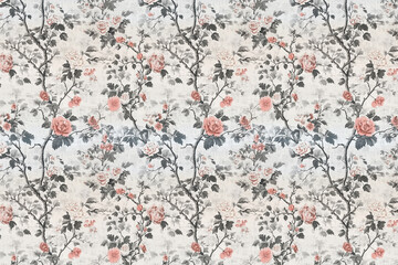 Poster - floral toile tapestry pattern. vintage japanese botanical wallpaper pattern. background image. creat