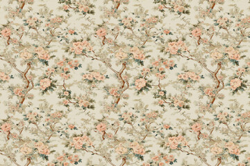 Poster - floral toile tapestry pattern. vintage japanese botanical wallpaper pattern. background image. creat