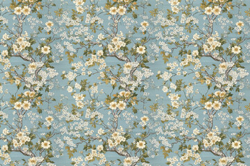 Poster - floral toile tapestry pattern. vintage japanese botanical wallpaper pattern. background image. creat