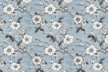 Poster - floral toile tapestry pattern. vintage japanese botanical wallpaper pattern. background image. creat