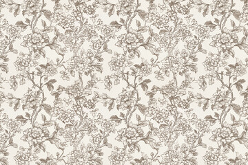 Poster - floral toile tapestry pattern. vintage japanese botanical wallpaper pattern. background image. creat