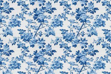 Poster - floral toile tapestry pattern. vintage japanese botanical wallpaper pattern. background image. creat