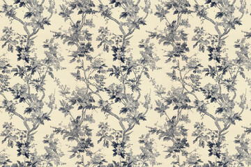 Poster - floral toile tapestry pattern. vintage japanese botanical wallpaper pattern. background image. creat