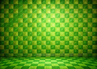 Poster - Green Checkered Paper Texture Background - Empty Space for Text - Panoramic Wall