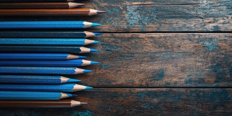 Wall Mural - Blue Pencils on Wooden Table