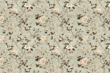 Poster - floral toile tapestry pattern. vintage japanese botanical wallpaper pattern. background image. creat