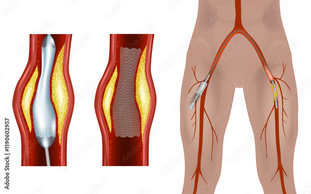 Femoral Endovascular Procedure. Illustration depicting the femoral ...