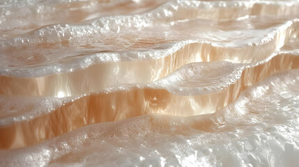 Poster - Abstract Background with Soft Peach and Cream Waves, Smooth Textured Surface, Organic Flowing Pattern, Shimmering Light, Subtle Gradient
