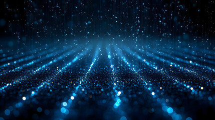 Poster - Abstract Blue Particle Background with Glowing Light Streaks and Glitter Effects