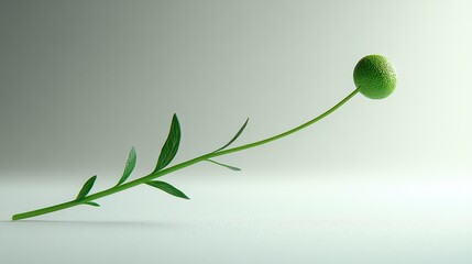 Wall Mural - Single green plant stem with bud on light background.