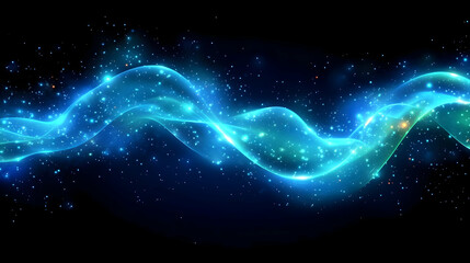 Poster - Abstract Blue Energy Wave with Glowing Particles and Dark Background