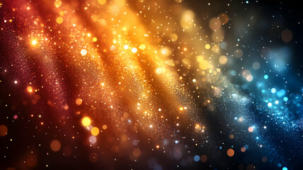 Poster - Abstract background with vibrant orange and blue glowing lights, bokeh effect, sparkling glitter, shimmer, and dark texture