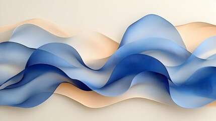 Poster - Abstract Blue and Beige Waves Flowing Dynamically, Modern Digital Art Background