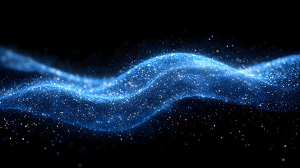 Poster - Abstract Blue Particle Wave, Glowing Energy Flowing in Dark Space, Digital Art Background