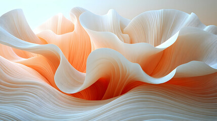 Poster - Abstract 3D rendering of a soft organic wave texture in white and orange tones