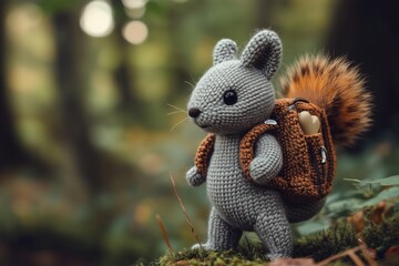 Wall Mural - knitted squirrel in the forest