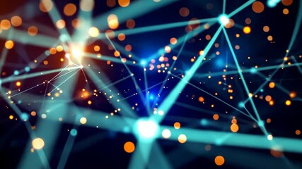 Fototapete - Dynamic neon light trails and glowing particles in network motion display