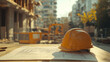 © sdmin_d - Blueprint and a helmet on a construction site, morning, warm light create the atmosphere of the beginning of work.