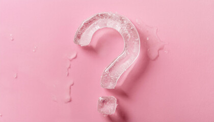 Fototapete - Question mark made of ice. FAQ and QA. Problem solution. Pink backdrop.
