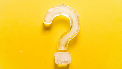 Fototapete - Question mark made of ice. FAQ and QA. Problem solution. Yellow backdrop.