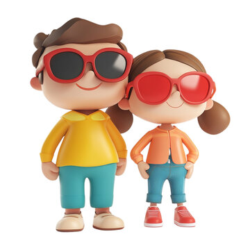 Adorable 3D Rendered Cartoon Kids Wearing Sunglasses