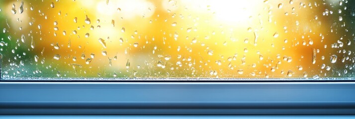 rainy day, sunny disposition water droplets cling to a window pan, promising a bright afternoon