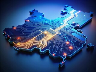 Poster - China Digital Economy: Futuristic Circuit Map with Yuan Currency on Dark Blue